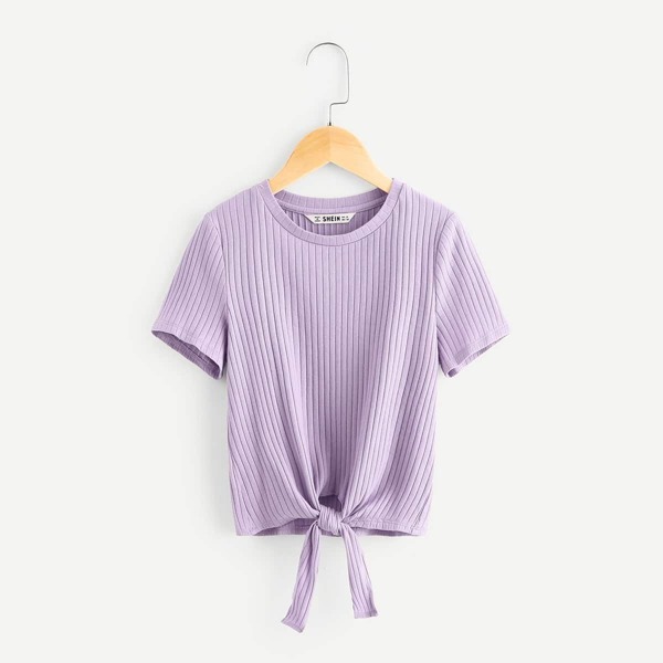 

Girls Knot Front Rib-knit Top