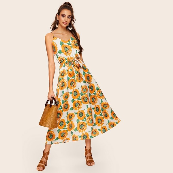 

Sunflower Print Tie Front Cami Dress