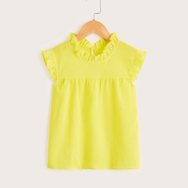

Girls Keyhole Back Frill Neck Neon Yellow Top, Yellow bright