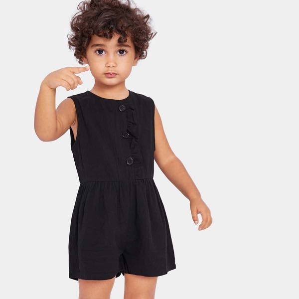

Toddler Girls Ruffle Detail Button Jumpsuits, Black