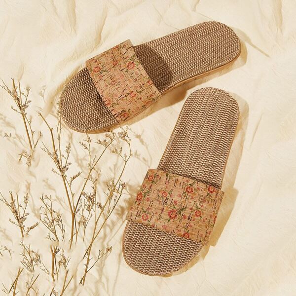 

Floral Print Open Toe Sliders