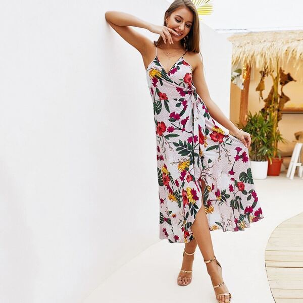 

Floral Print Knot Side Wrap Cami Dress