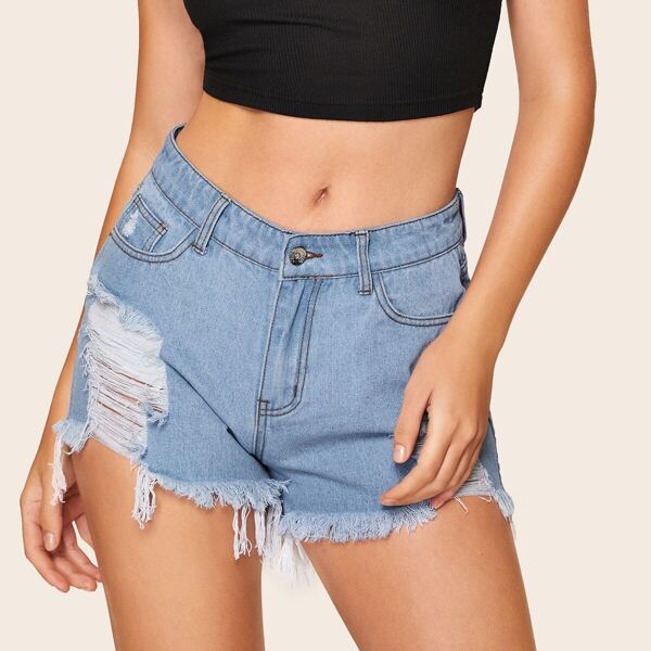 

Raw Hem Destroyed Denim Shorts