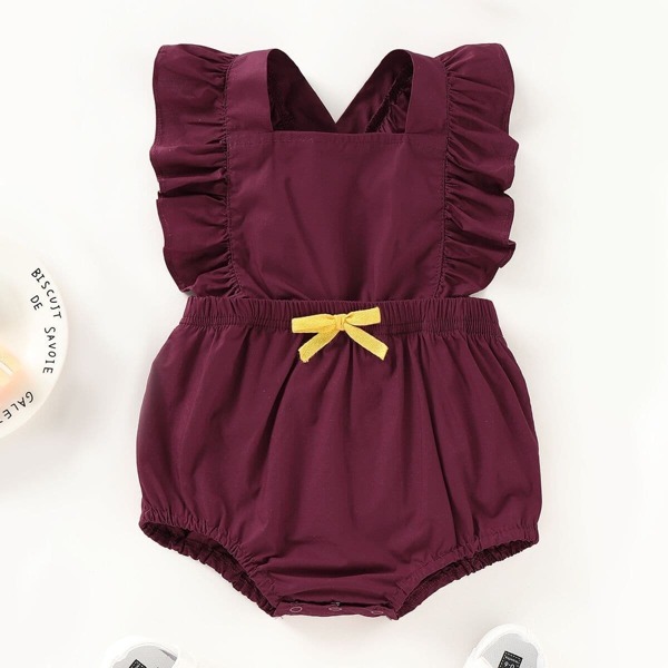 

Baby Ruffle Trim Bow Popper Romper