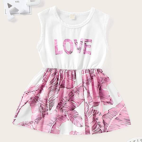 

Toddler Girls Tropical Print Sleeveless Tank Dress