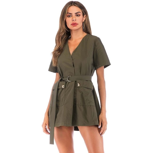 

Dual Pocket Belted Dress, Army green