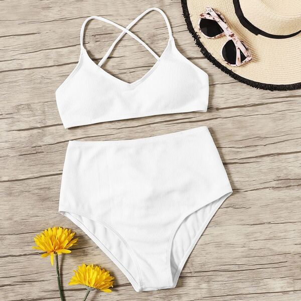 

Crisscross Top With Lace-up High Waist Bikini Set