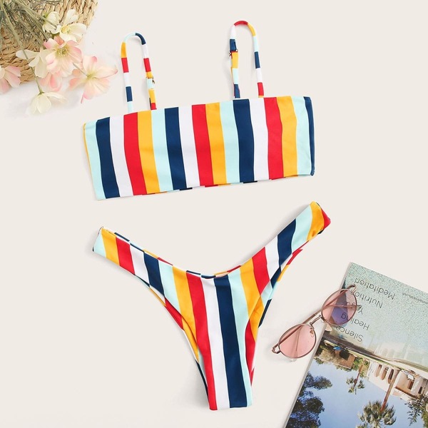 

Thin Strap High Cut Bikini Set With Hair Tie