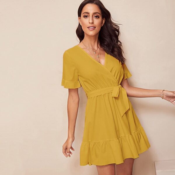 

Pep Hem Belted Surplice Tea Dress
