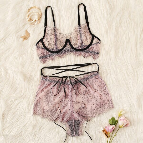 

Eyelash Lace Sheer Underwire Lingerie Set