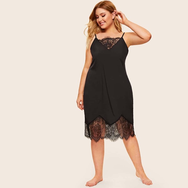 

Plus Floral Lace Cami Dress, Black