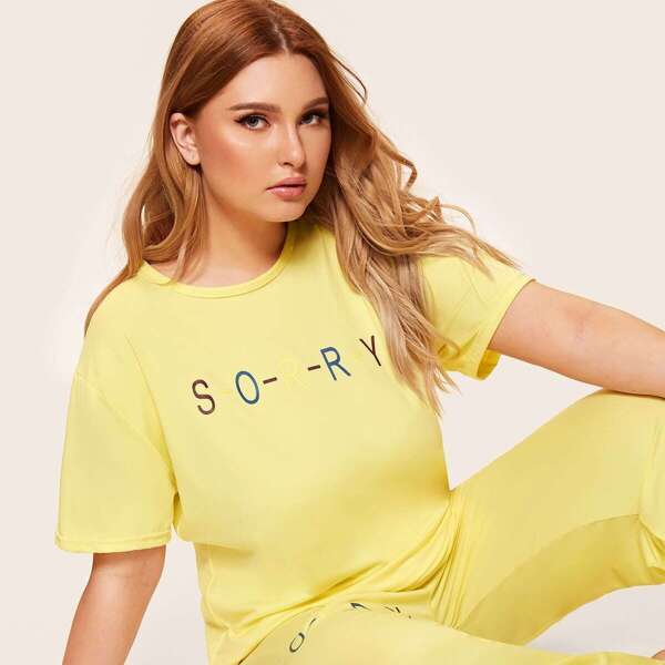 

Plus Letter Print Pajama Set