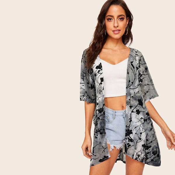 

Botanical Print Tie Dye Kimono, Multicolor