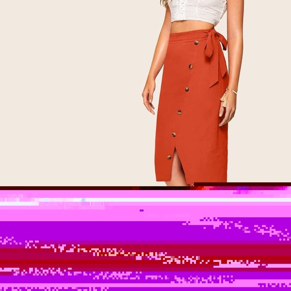 

Knot Waist Button Front Split Skirt