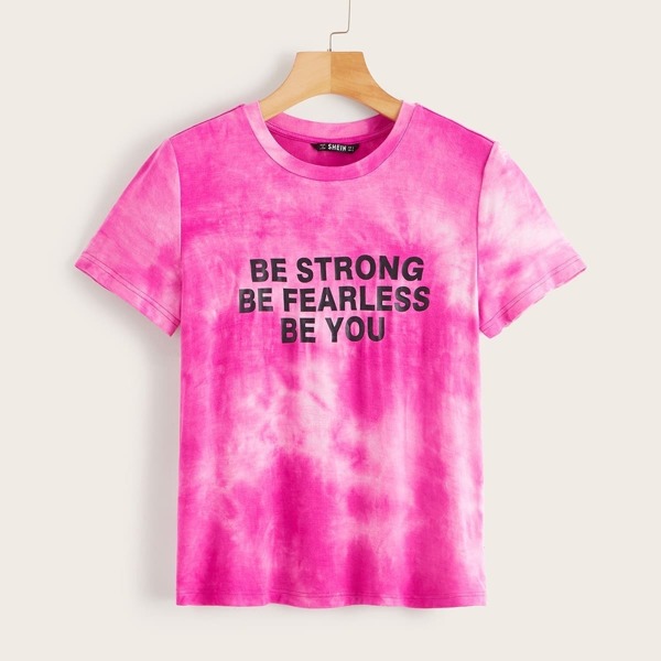 

Slogan Print Tie Dye Top