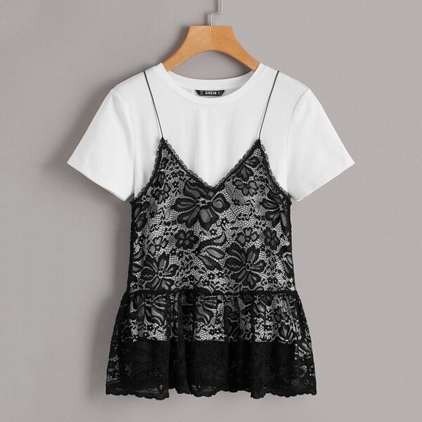 

2 In 1 Floral Lace Cami Tee