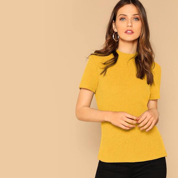 

Mock-neck Ribbed Knit Top