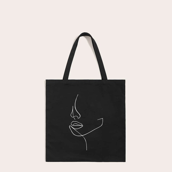 

Abstract Figure Print Tote Bag, Black