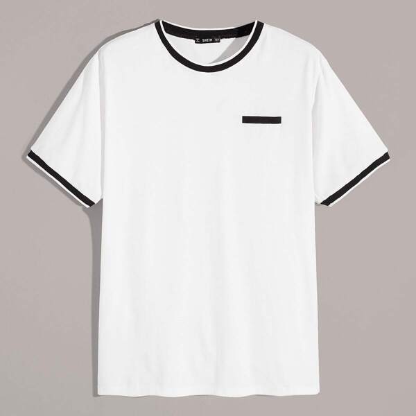 

Men Striped Cuff Short Sleeve Ringer Tee, White