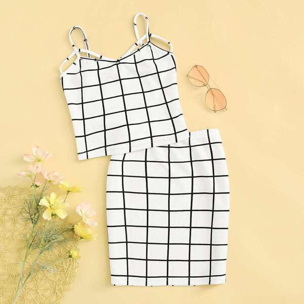 

Grid Crop Cami Top & Skirt Set