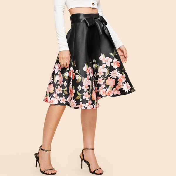 

70s Floral Print Self Tie Skirt