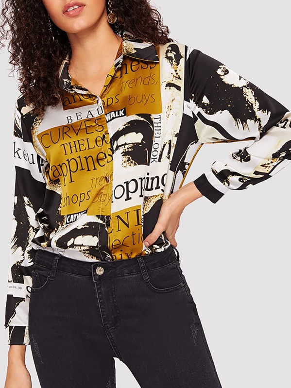

Figure And Letter Print Blouse, Multicolor, Maiara