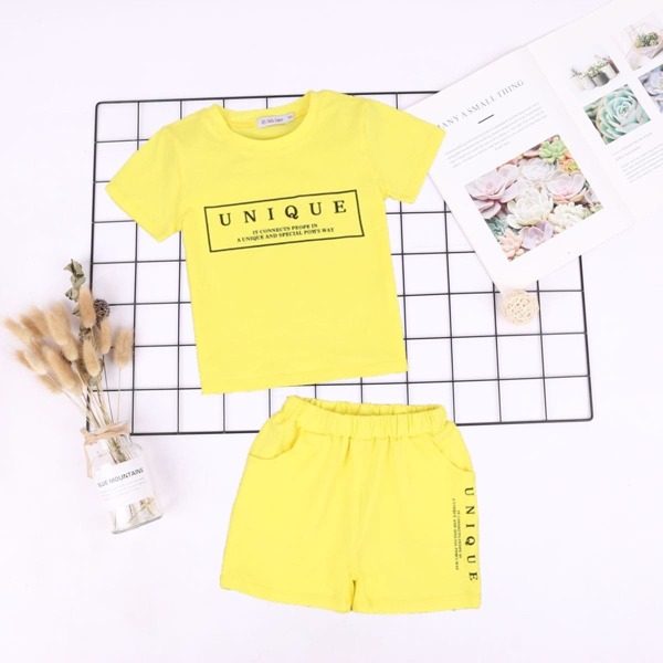 

Toddler Boys Slogan Print Tee With Shorts, Yellow