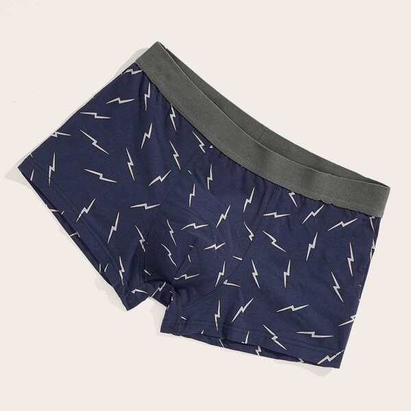 

Men Lightning Print Contrast Trim Trunks