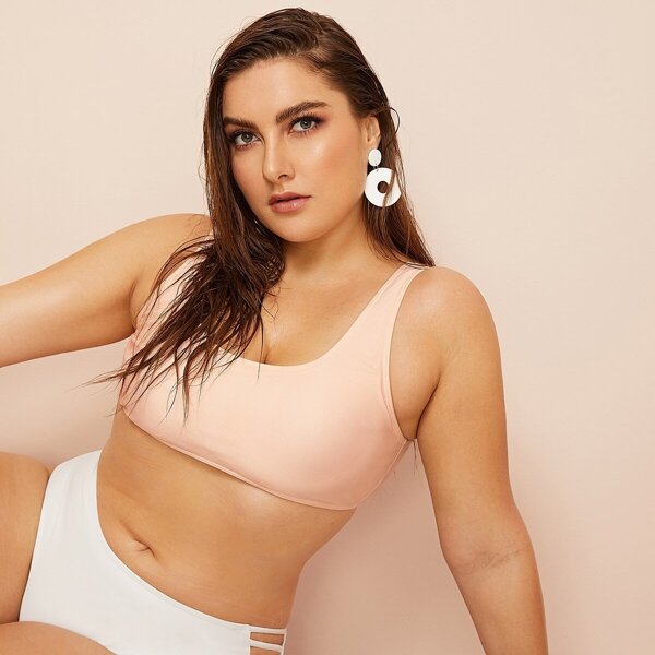 

Plus Scoop Neck Bikini Top, Pink pastel