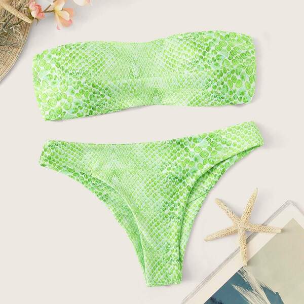 

Snake Print Bandeau Bikini Set
