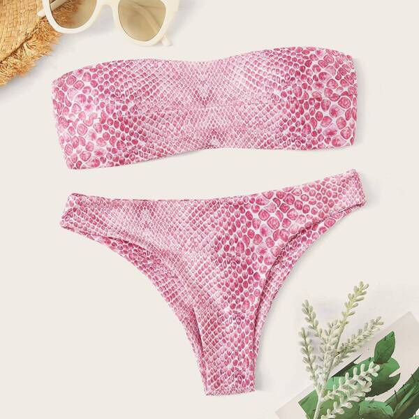 

Snake Print Bandeau Bikini Set