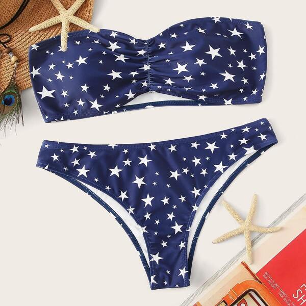 

Random Star Print Bandeau Bikini Set