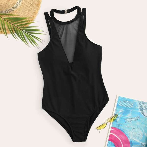 

Plunging Mesh Insert One Piece Swimwear