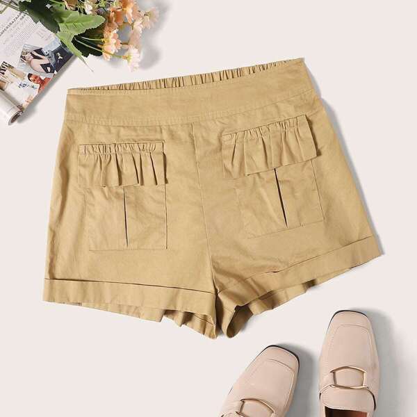 

Flap Pocket Front Rolled Up Hem Shorts