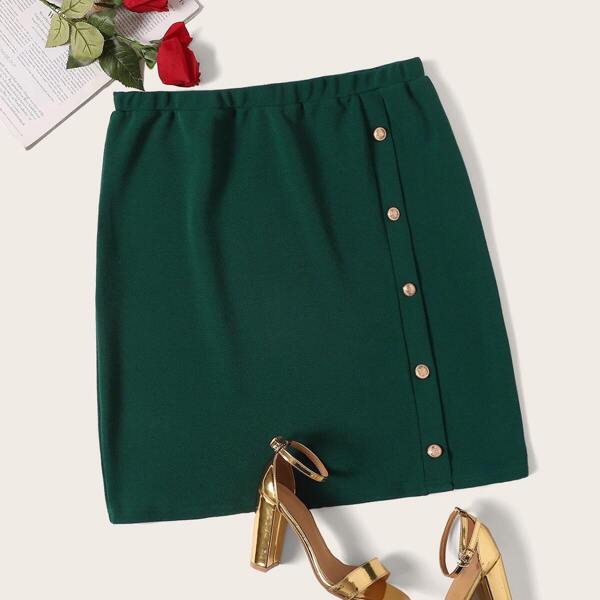 

Plus Button Front Bodycon Skirt