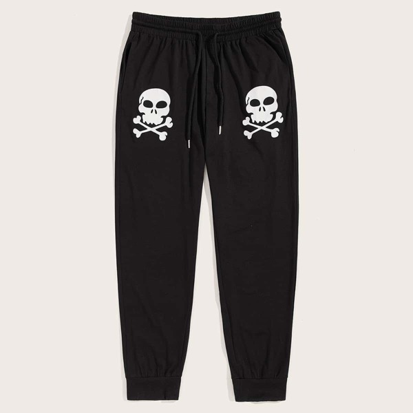 

Men Halloween Drawstring Waist Skull Print Sweatpants