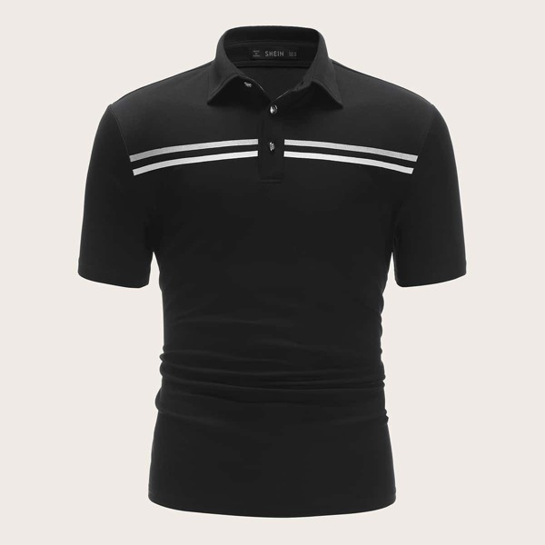 

Men Button Front Striped Polo Shirt