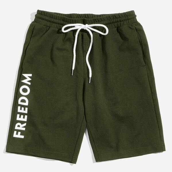 

Men Letter Print Drawstring Waist Shorts