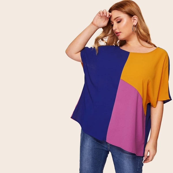 

Plus Drop Shoulder Color Block Top