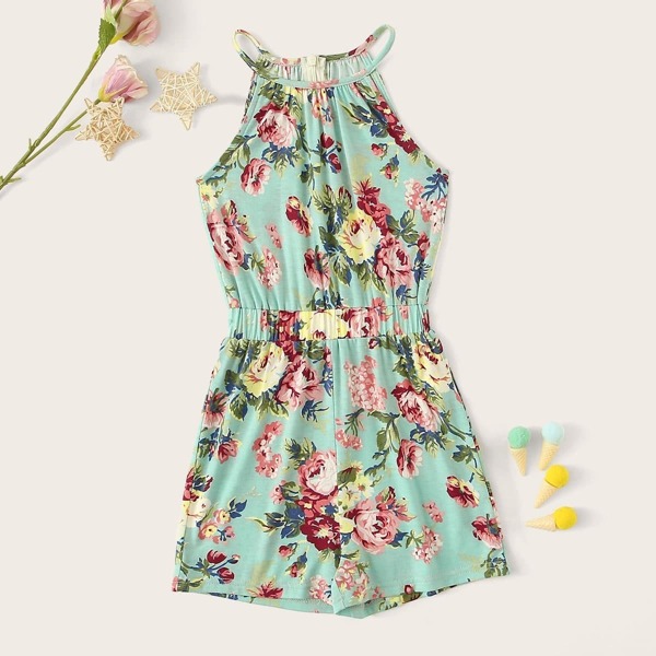 

Girls Floral Print Wide Leg Romper
