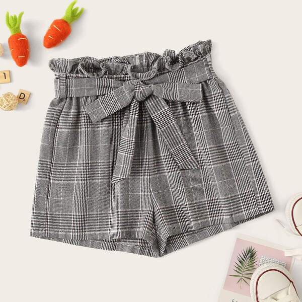 

Girls Frill Waist Belted Tartan Shorts