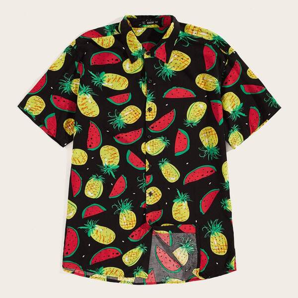 

Men Button Up Fruit Print Shirt