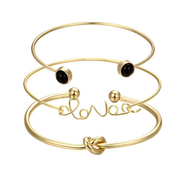 

Twist & Letter Cuff Bracelet Set 3pcs, Gold