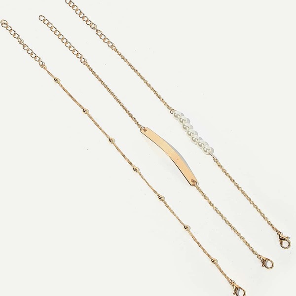 

Faux Pearl & Bar Chain Bracelet 3pcs