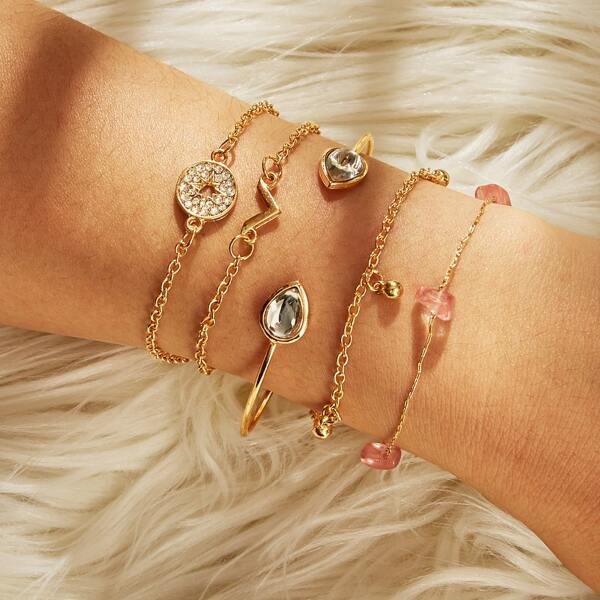 

Stone & Round Detail Bracelet Set 5pcs