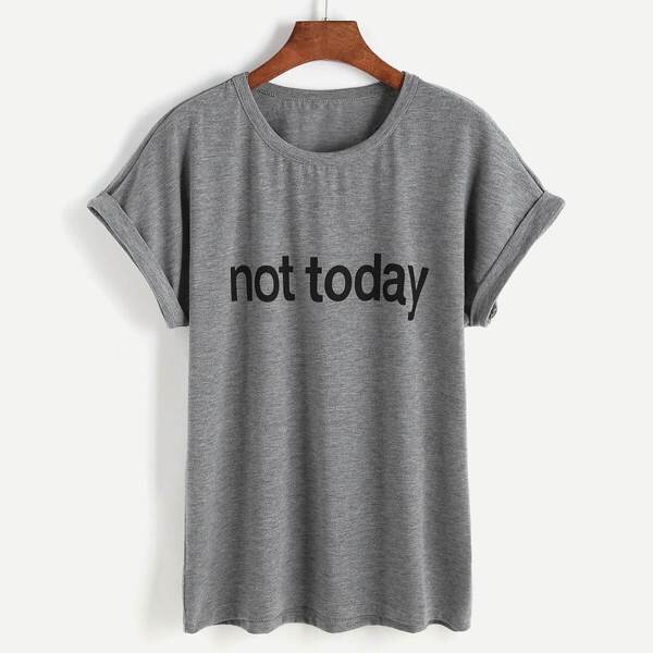 

Slogan Graphic Roll Up Sleeve Boyfriend Tee, Grey