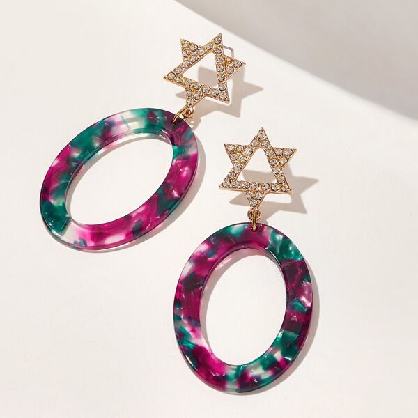 

Star & Marble Pattern Oval Drop Earrings 1pair, Multicolor