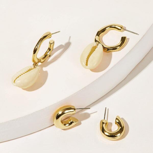 

Shell Decor Cut Hoop Earrings 2pairs, Gold