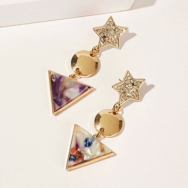 

Rhinestone Star & Triangle Drop Earrings 1pair