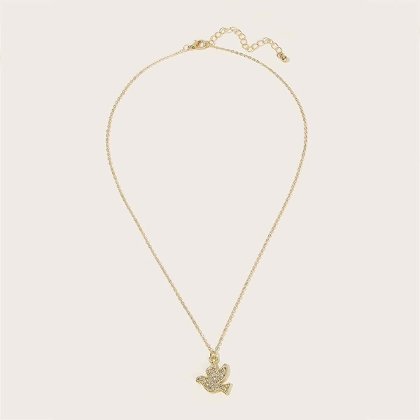 

Rhinestone Bird Pendant Chain Necklace 1pc, Gold